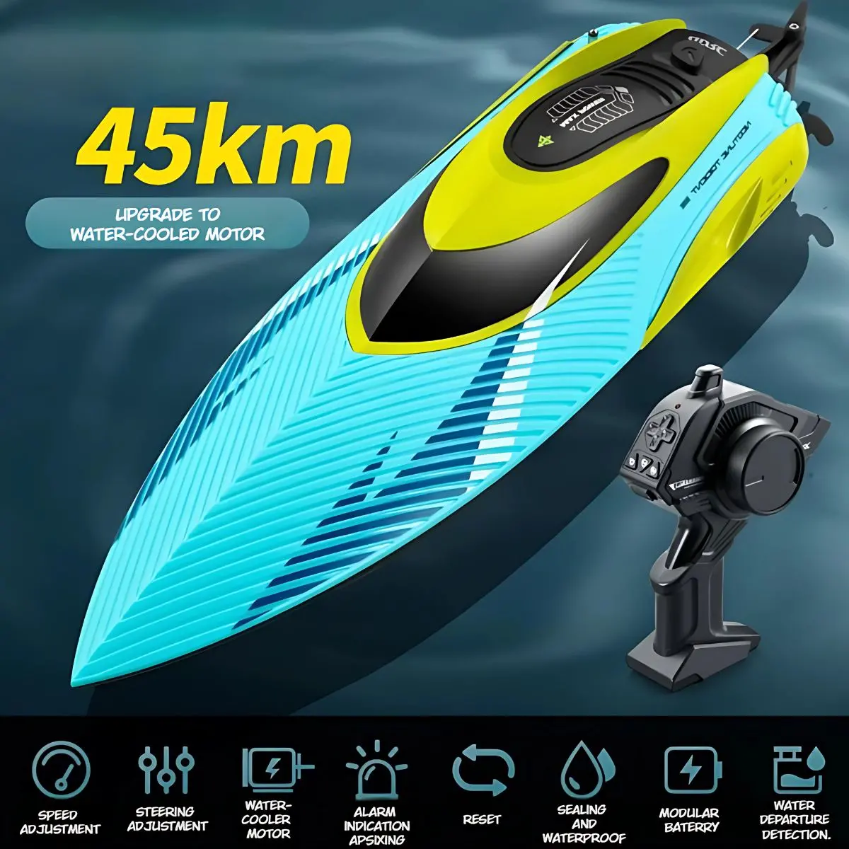 Lancha De Juguete A Control Remoto De Alta Velocidad. Barcos De Carreras Con Luz Led. (Color Celeste). 1