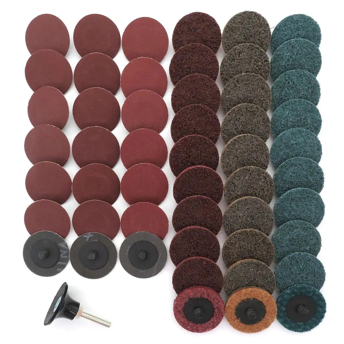 Discos De Lijar 2” (Set De 52 Piezas). Con Adaptador Para Taladro. Roloc R Tipo Rápido, Discos Abrasivos Y Pulido Para Metal, Madera Y Plástico. 1