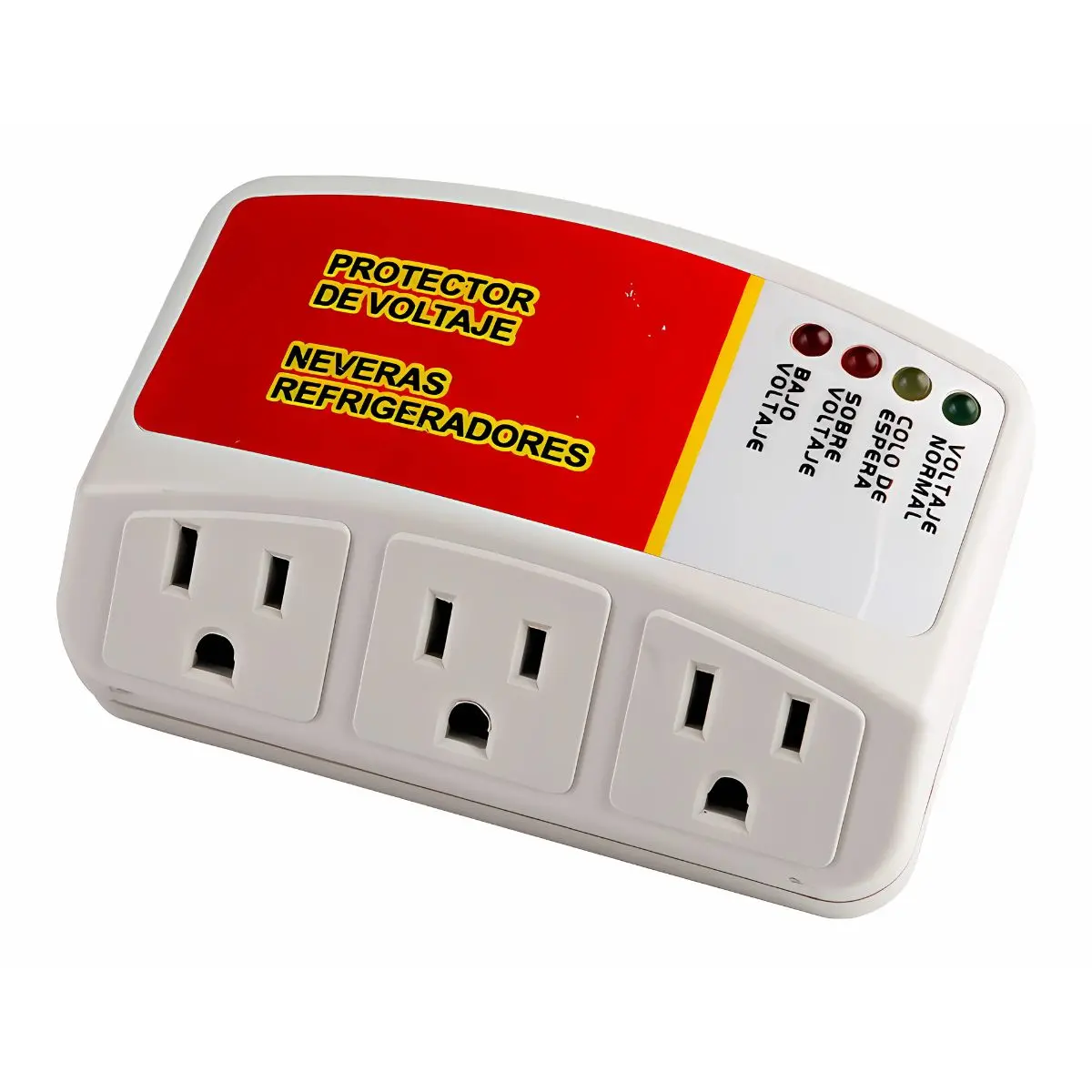 Protector De Voltaje Enchufable Para Neveras, Refrigeradores Y Equipos Electrónicos Con 3 Tomas Y Luces Led. Supresor De Picos. 110V 1
