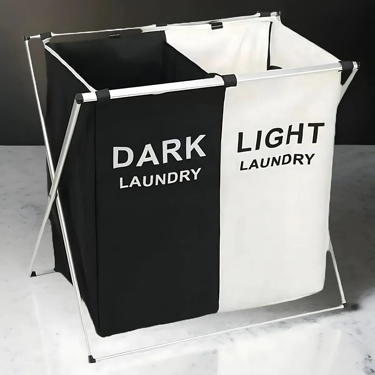 Cestos De Ropa Sucia Plegable. Canasta Clasificador De Lavandería Para Ropa De 2 Secciones (Negro Y Blanco). Para Baño O Lavanderia 1