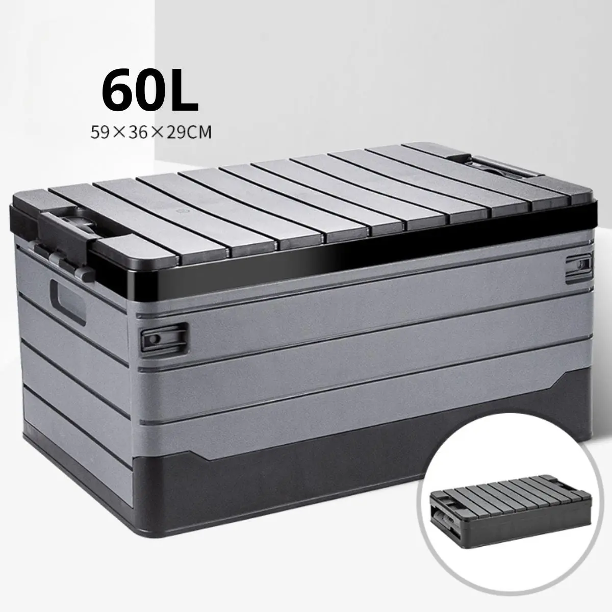 Caja De Almacenamiento Plegable 60L Con Tapa Plana. 59X36x29 Cm. Contenedor Organizador. Caja Plástica Multiusos. 1