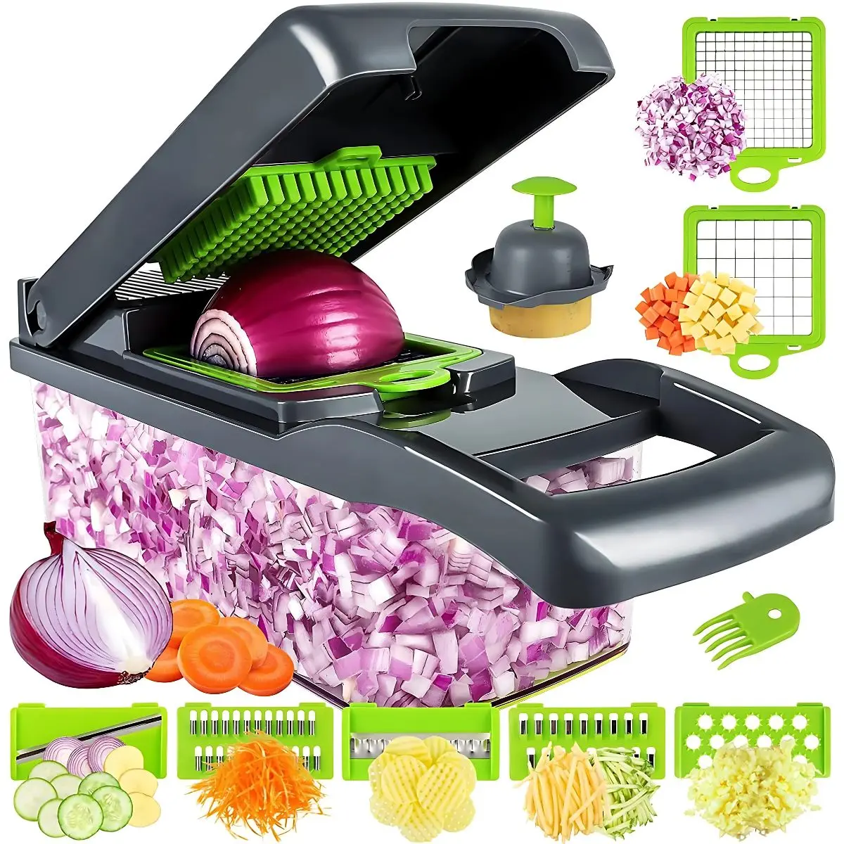 Picadora De Frutas Y Verduras 14 En 1. Cortadora, Rebanadora Y Trituradora Manual Multifuncional. 1