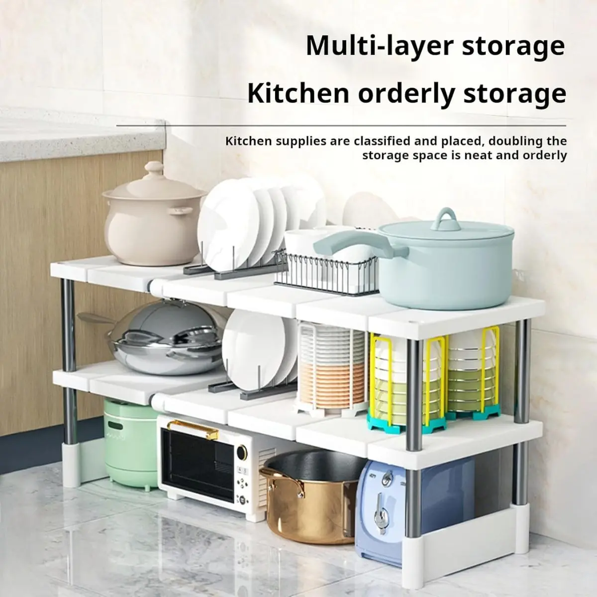 Estante Organizador Ajustable De 2 Niveles. Color Blanco. Repisa De Almacenamiento. Para Cocina Debajo Del Fregador 2