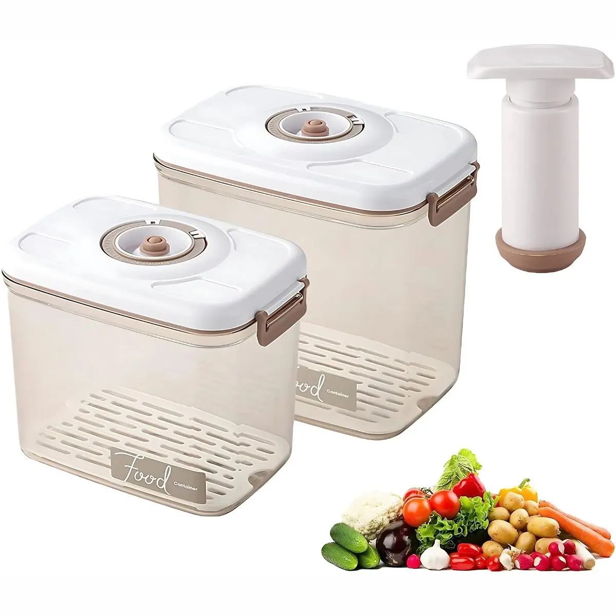 Recipientes Herméticos Al Vacío Con Bomba Manual. Sin Bpa (2.7L Y 4.6L). Set De Vasijas. Cajas De Almacenamiento Selladas. 1