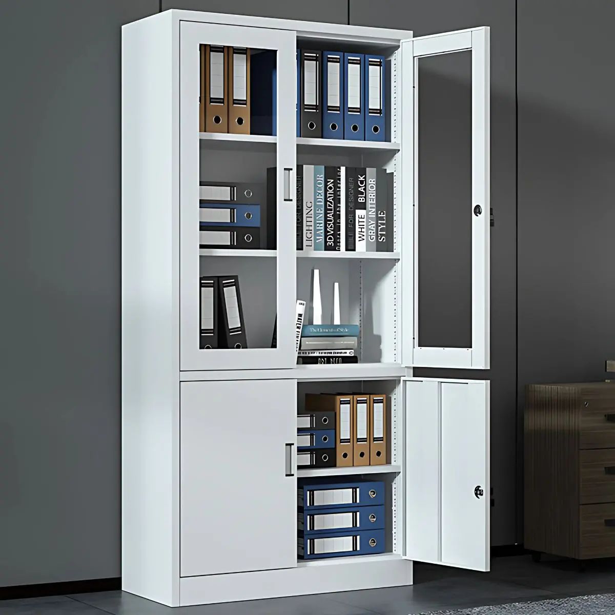 Estante Metálico Archivador De 4 Puertas Y 4 Tablillas. Armario De Metal Para Almacenaje De Archivos 1