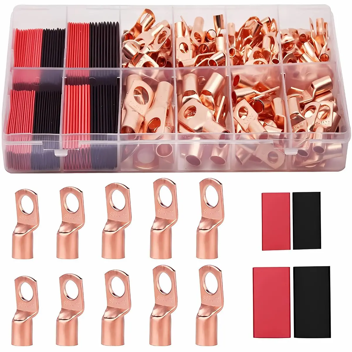 Terminales Electricos Recubiertos De Cobre Con 80 Cubiertas Protectores Y Tubos Termocontraíbles (Juego De 160 Piezas). Conjunto De Conectores Eléctricos 1