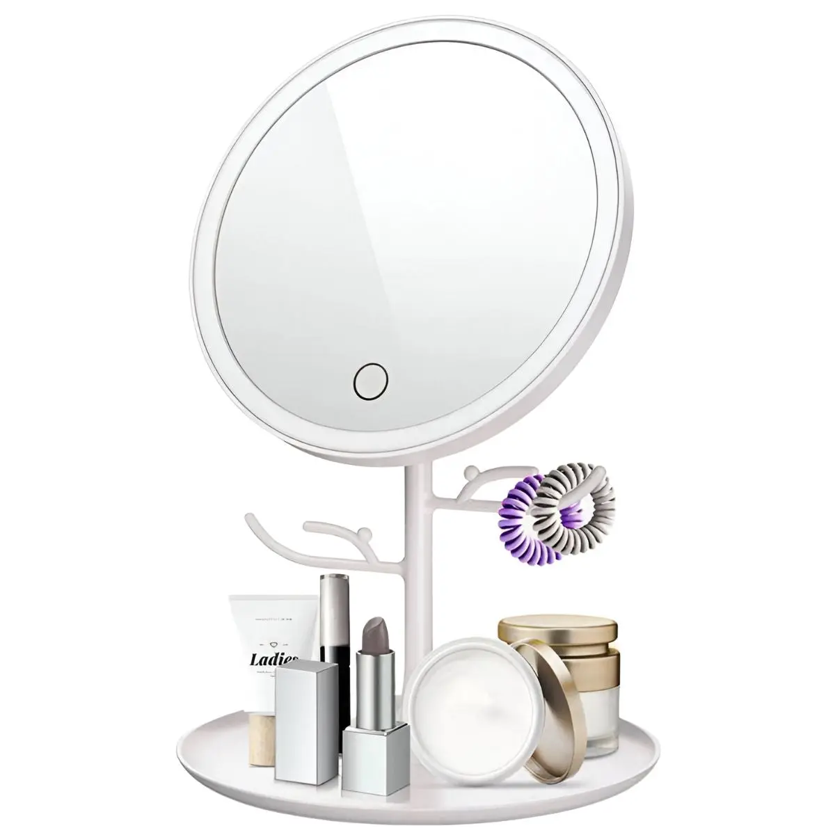 Espejo De Maquillaje Con Luz Led. Tocador Con Carga Usb-C Y Espejo Aumento X5 Desmontable. Espejo Cosmético Iluminado. Color Blanco. 1