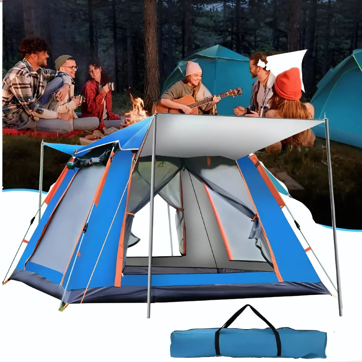 Tienda De Acampar Para 3-4 Personas. Tienda De Campaña Impermeable 215X215x142cm. Ideal Para Exteriores Y Camping. 1