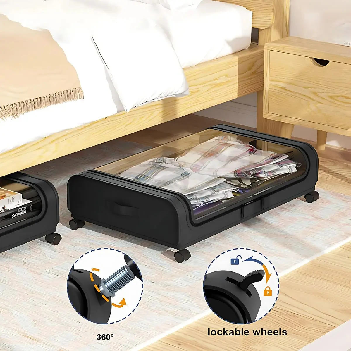 Organizador De Ropa Zapatos Bajo Cama Con Ruedas. Cajón De Almacenaje 31.5 X 17.3 X 6.3”. Caja Almacenamiento Con Ventana Transparente 2