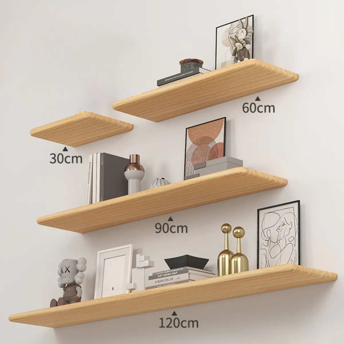Estanterías Flotantes Repisas De Pared (Set De 4 Piezas). Tablillas De 20Cm De Ancho. Color Avellano. 1