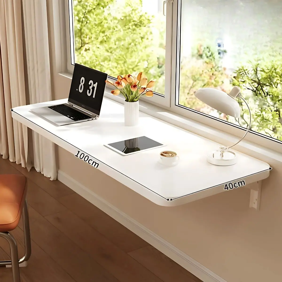 Mesa De Pared Plegable. 100Cm X 40Cm Color Blanco. Escritorio Plegable Montado En Pared. Mesón Flotante. Repisa. 1