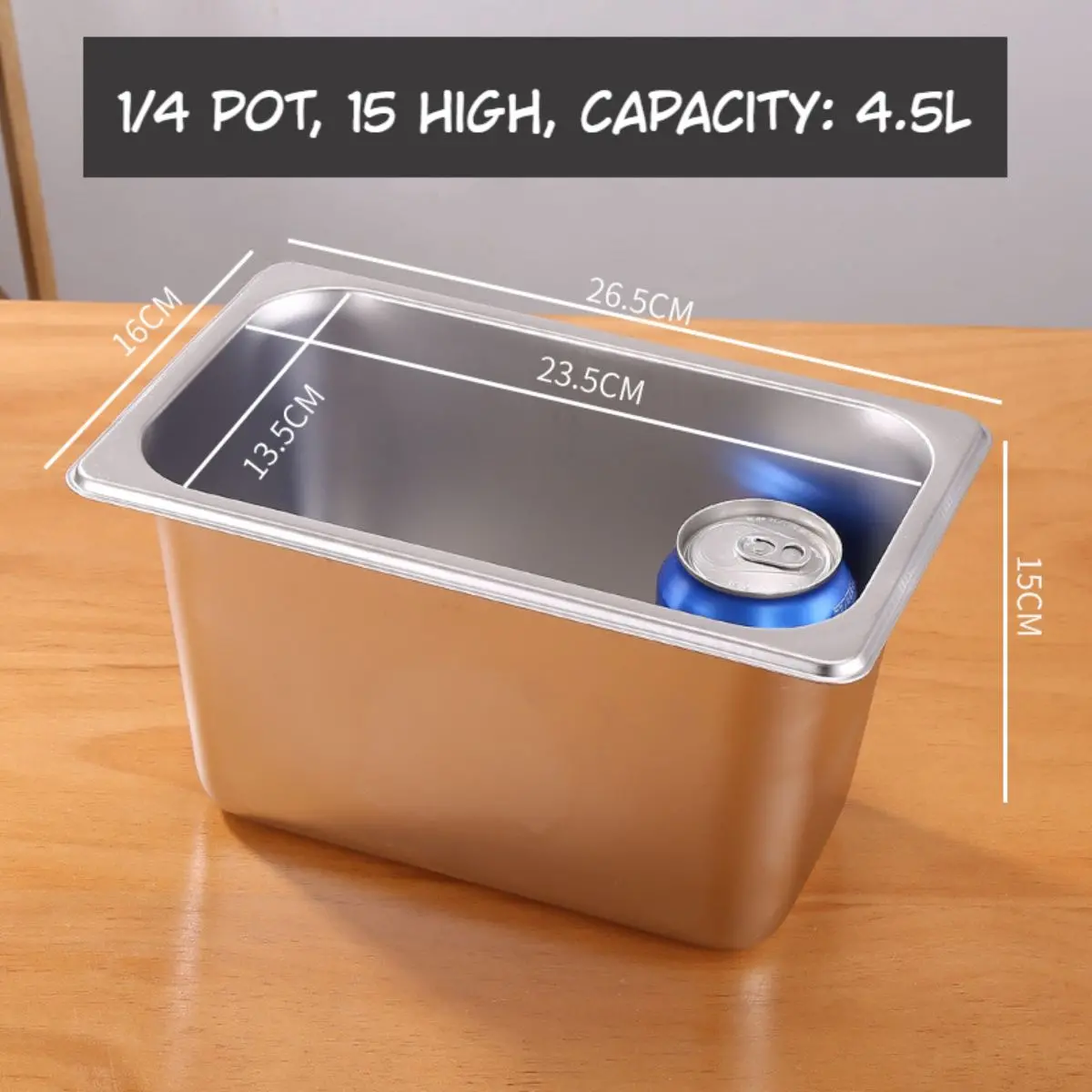 Bandejas Gn 1/4 De Acero Inoxidable 4.5L. (26.5X16x15cm) Para Buffet Hoteles Restaurantes Catering. (No Incluye Tapa) Gastronorm 1