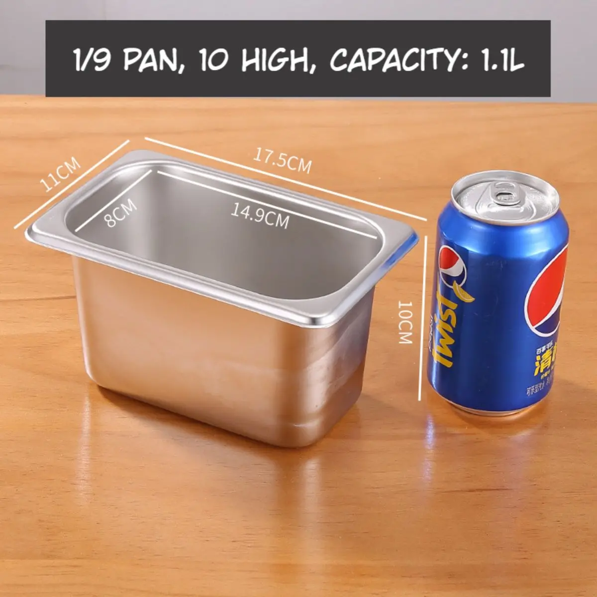 Bandejas Gn 1/9 De Acero Inoxidable 1.1L. (17.5X11x10cm) Para Buffet Hoteles Restaurantes Catering. (No Incluye Tapa) Gastronorm 1