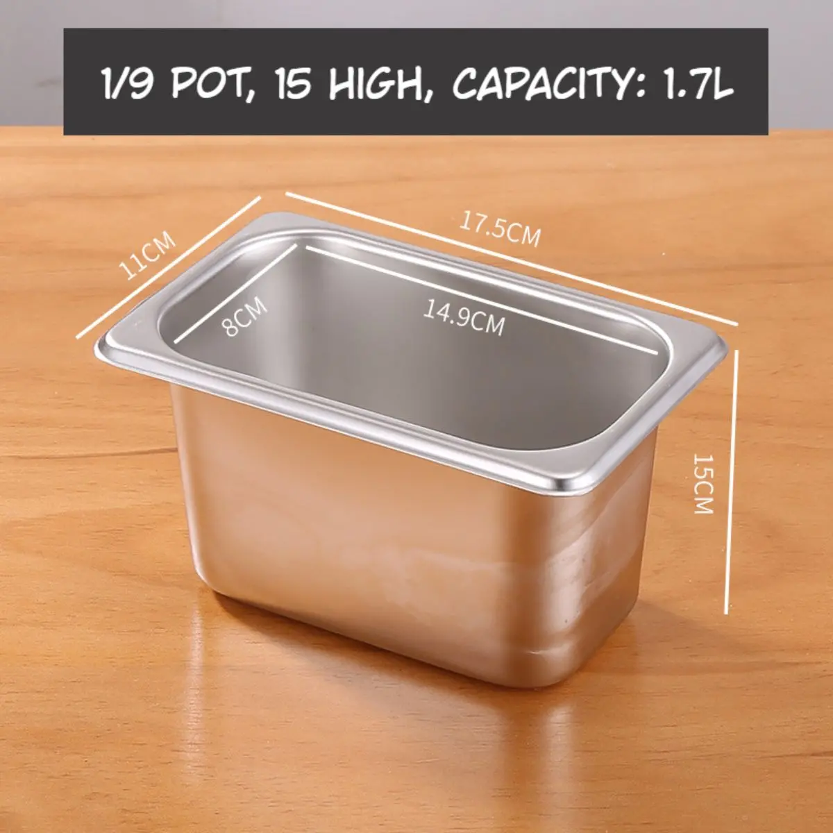 Bandejas Gn 1/9 De Acero Inoxidable 1.7L. (17.5X11x15cm) Para Buffet Hoteles Restaurantes Catering. (No Incluye Tapa) Gastronorm 1