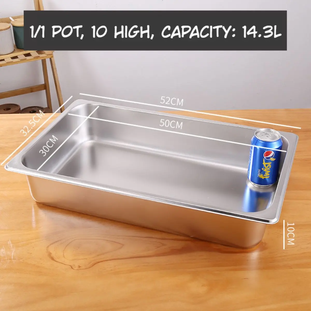 Bandejas Gn 1/1 De Acero Inoxidable 14.3L. (53X32.5X10cm) Para Buffet Hoteles Restaurantes Catering. (No Incluye Tapa) Gastronorm 1