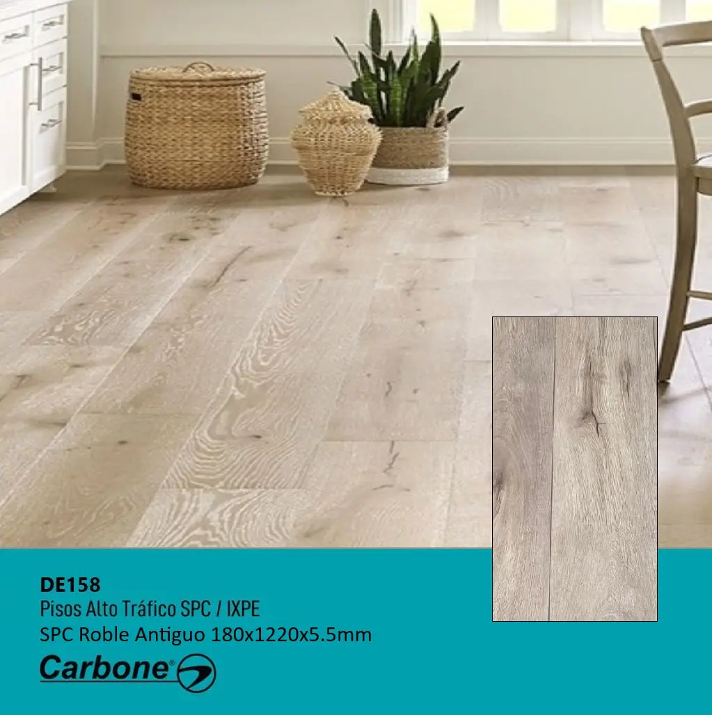 Piso Spc Madera Roble Antiguo 1220 X 180 X 5.5 Mm Con Ixpe 10 Pc. Pack 2.2 M2 1