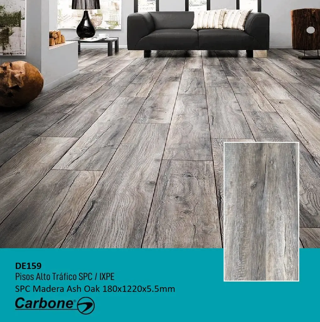 Piso Spc Madera Ash Oak 1220 X 180 X 5.5 Mm Con Ixpe 10 Pc. Pack 2.2 M2 1