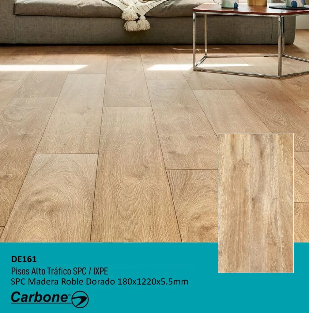Piso Spc Madera Golden Oak 1220 X 180 X 5.5 Mm Con Ixpe 10 Pc. Pack 2.2 M2 1