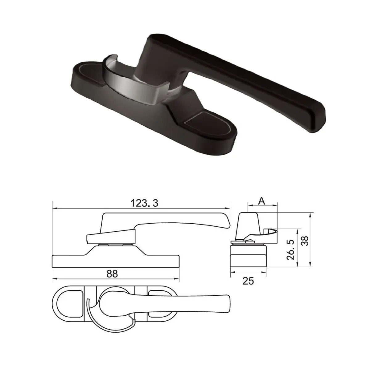 Cerradura Tipo Media Luna Pestillo Para Ventanas Corredizas De Aluminio Y Pvc. Alta Seguridad Y Diseño Compacto Color Negro 2