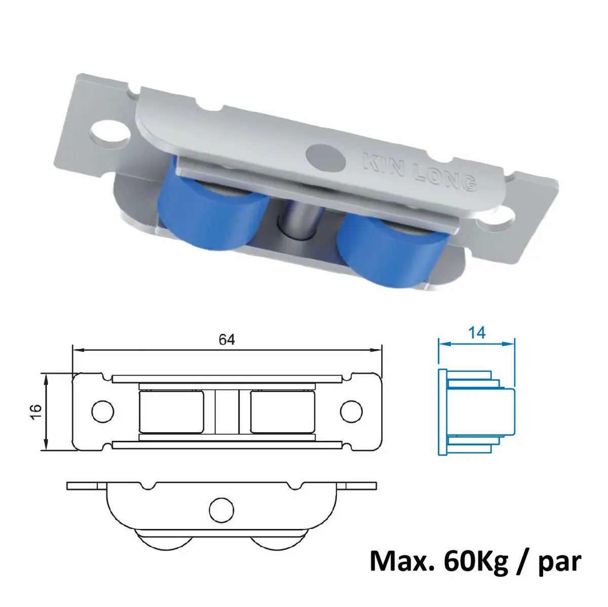 Ruedas Rodachines Dobles, Rodajas Flat Para Ventanas Corredizas De Pvc Y Aluminio. Capacidad De Carga 60Kg/2Pcs (El Par), Deslizamiento Suave 1