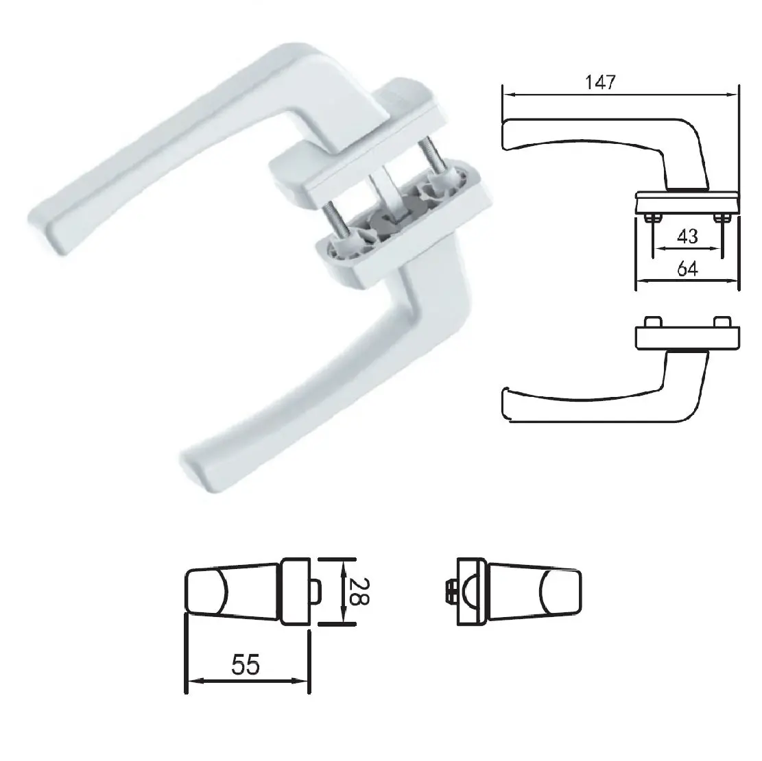Manilla Maneta Doble Halador Blanco De Puerta Barra Cuadrada 7 Mm Apto Para Puertas Batientes Y Correderas 1