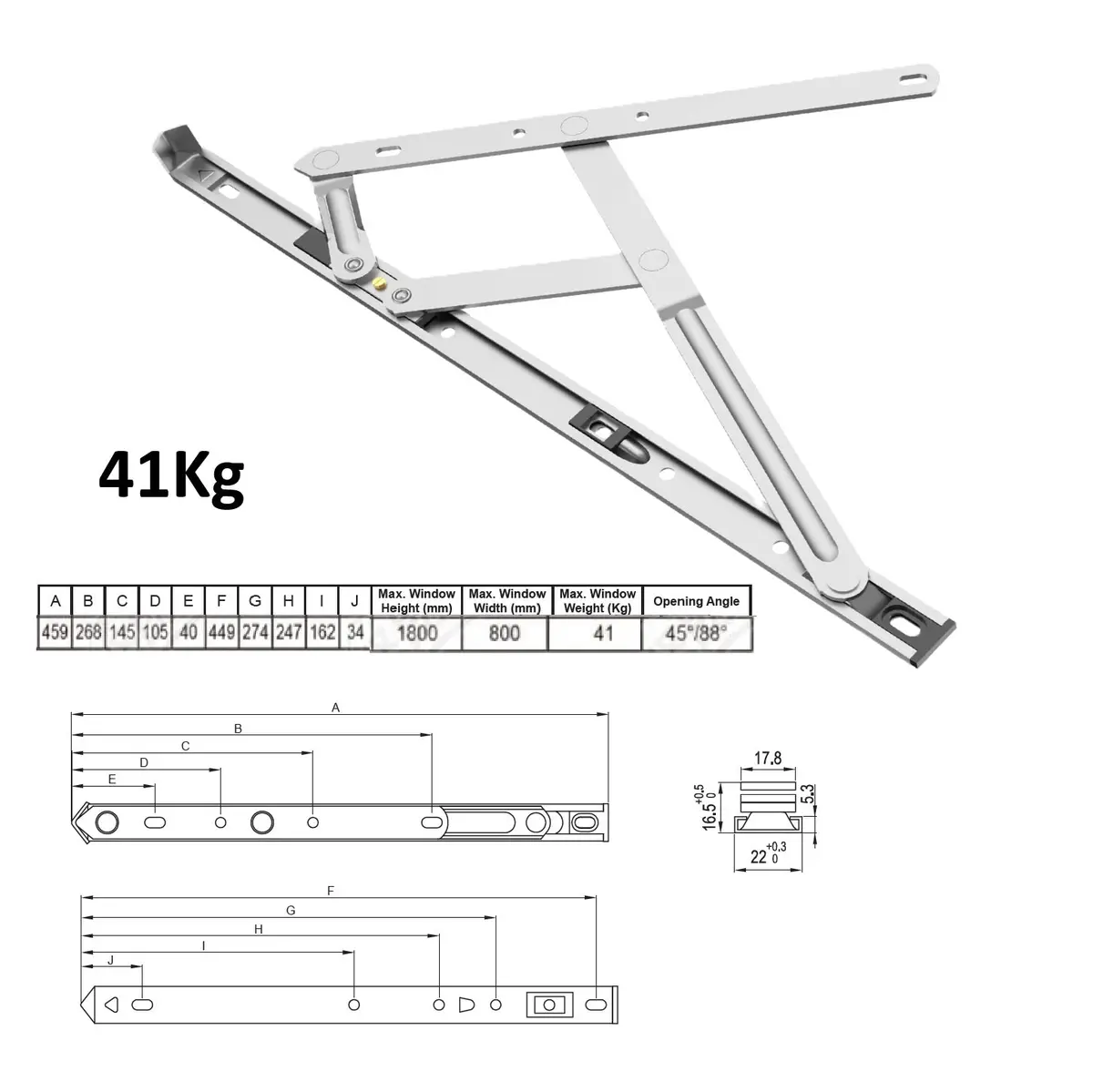 Bisagra Proyectable De Fricción Max. 41Kg Para Ventanas Upvc De Acero Inoxidable 304 1