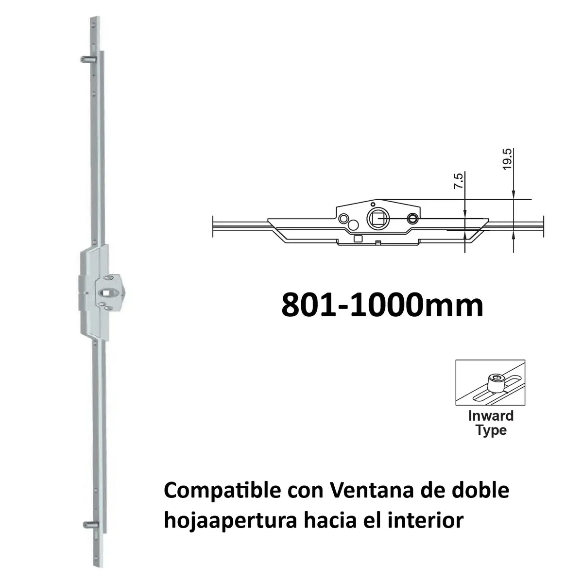Barra De Transmisión Para Ventanas Apertura Interior Upvc Y Aluminio (Altura Max. 801-1000 Mm) 1