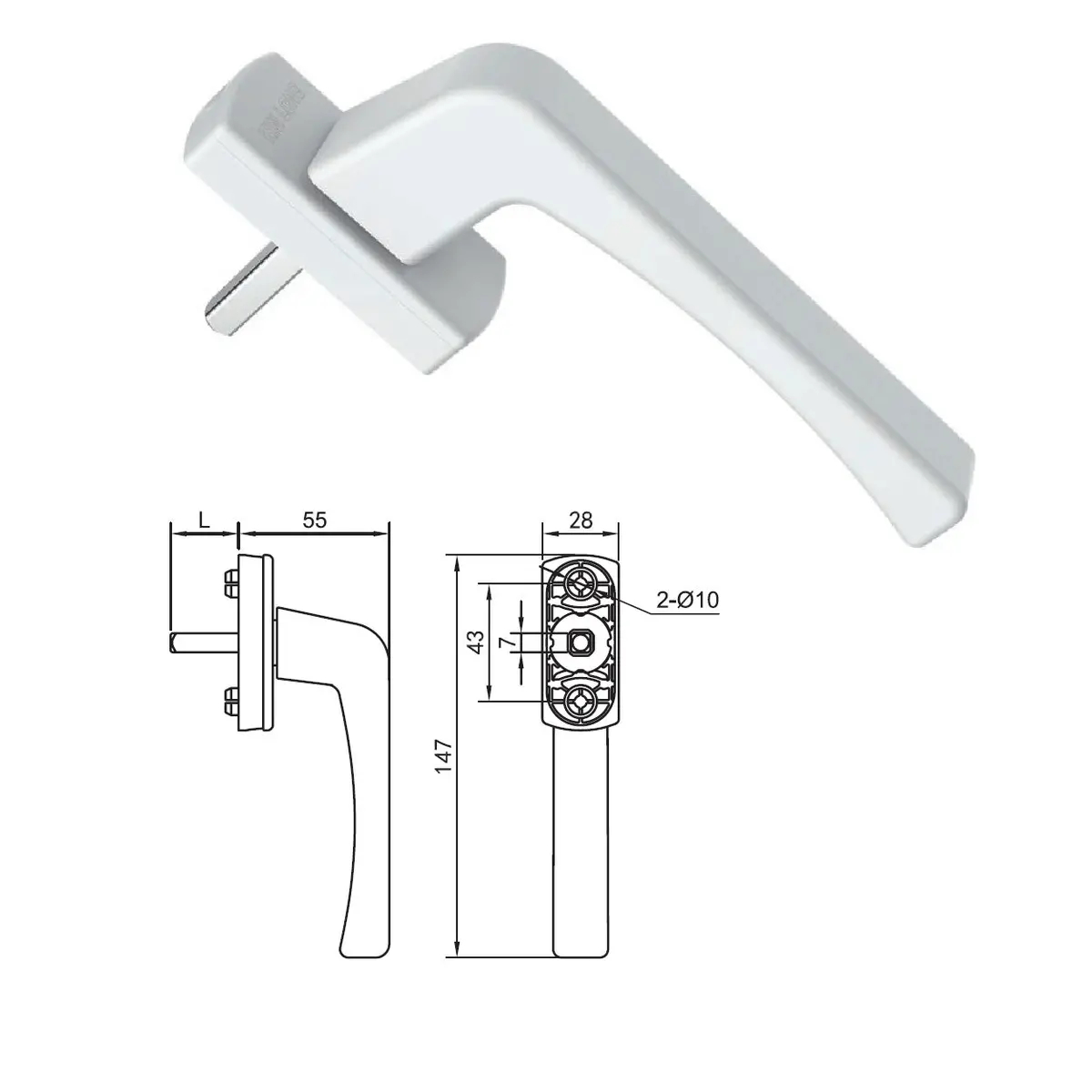 Manilla Maneta Operadora Sistema Oscilobatiente De Barra Transmisora Cierre Ventanas Upvc Color Blanco 1