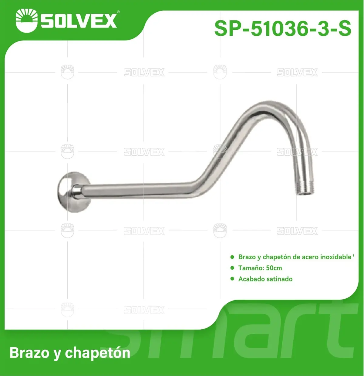 Brazo De Ducha Curvo 50 Cm. Tubo De Acero Inoxidable Con Chapetón Para Regadera. Acabado Satinado. 1