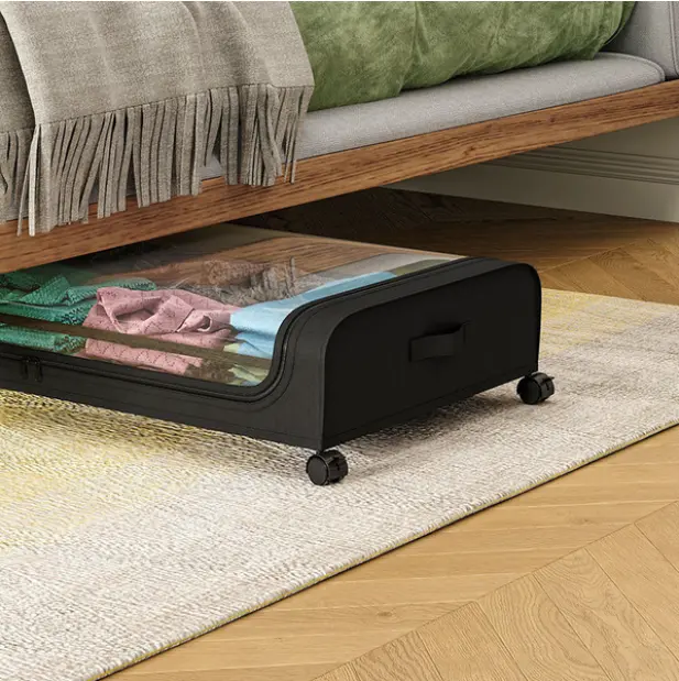 Organizador De Ropa Zapatos Bajo Cama Con Ruedas. Cajón De Almacenaje 31.5 X 17.3 X 6.3”. Caja Almacenamiento Con Ventana Transparente 1