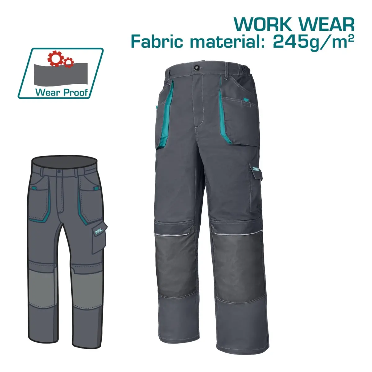 Pantalones De Trabajo Con Material Reflectante Y Bolsillos. Color Gris 1