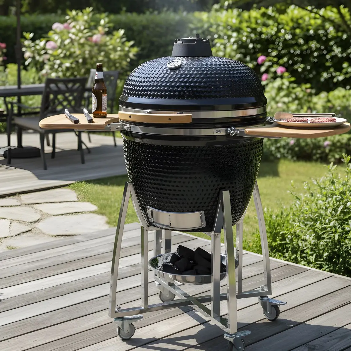 Parrilla Kamado Ahumador Cerámica 23.5” (51 Cm). Bbq Asador De Carbón Portátil Con Termómetro Barbacoa. 1