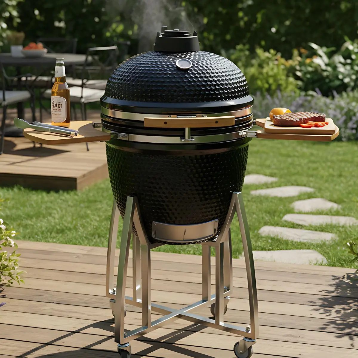 Parrilla Kamado Ahumador Cerámica 21” (46.7 Cm). Bbq Asador De Carbón Portátil Con Termómetro Barbacoa. 1