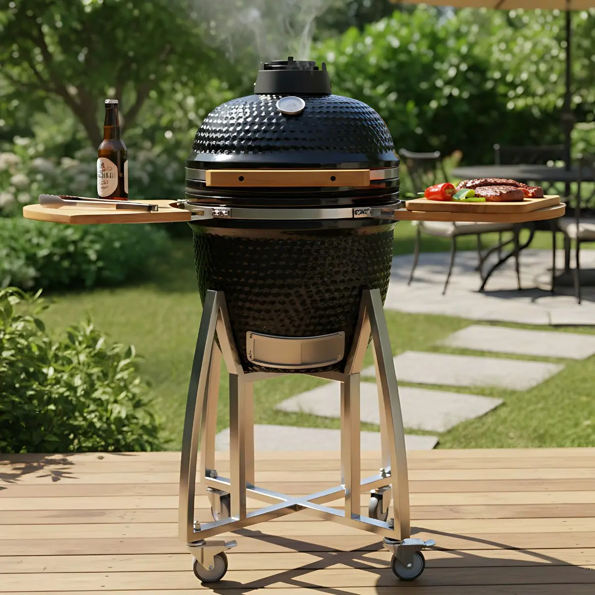 Parrilla Kamado Ahumador Cerámica 18” (38.5 Cm). Bbq Asador De Carbón Portátil Con Termómetro Barbacoa. 1