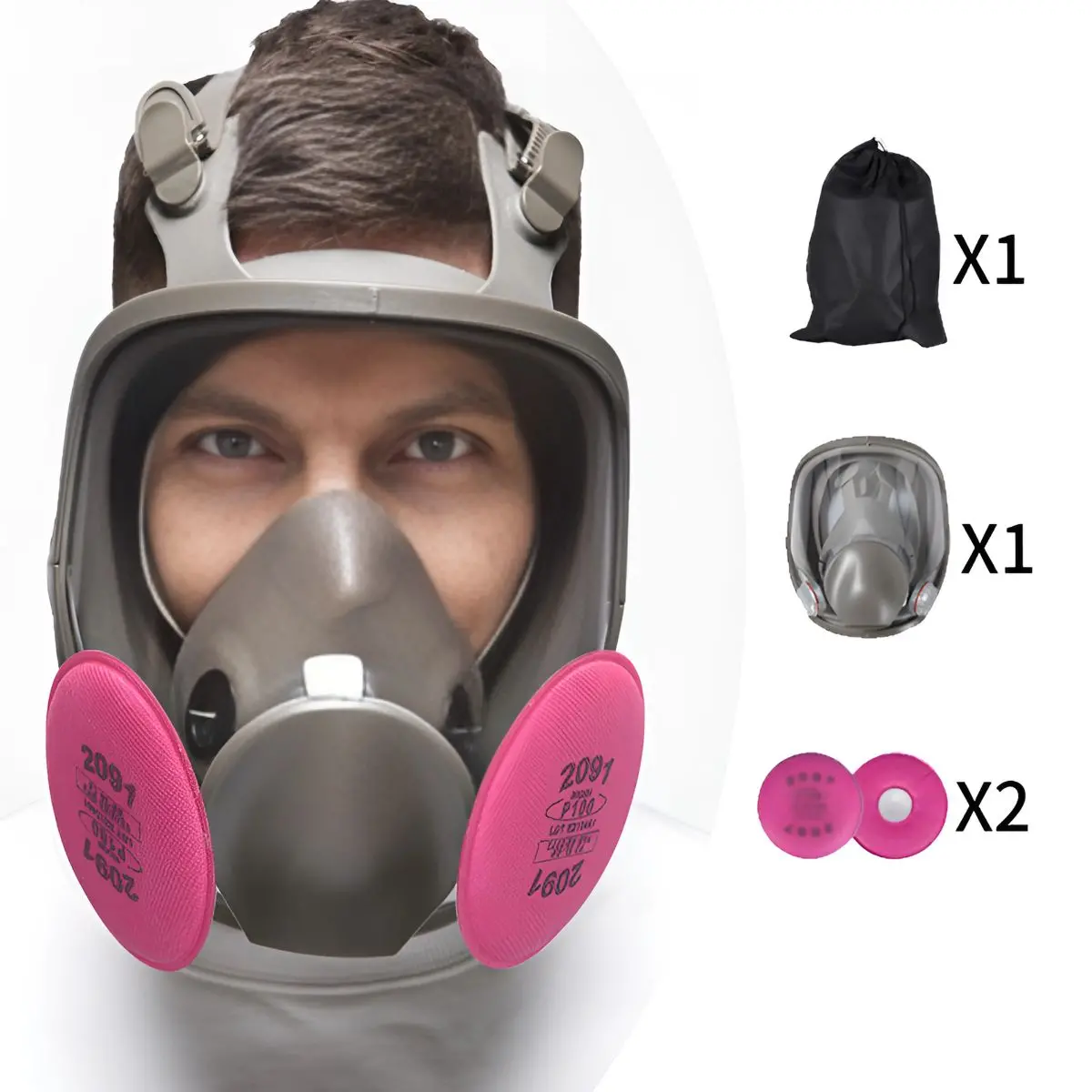 Respirador Facial 6800 Completo Con Filtros 2091 P100. Máscara De Protección Respiratoria De Pintura, Vapores Organicos, Fumigacion, Fundicion Etc. 1