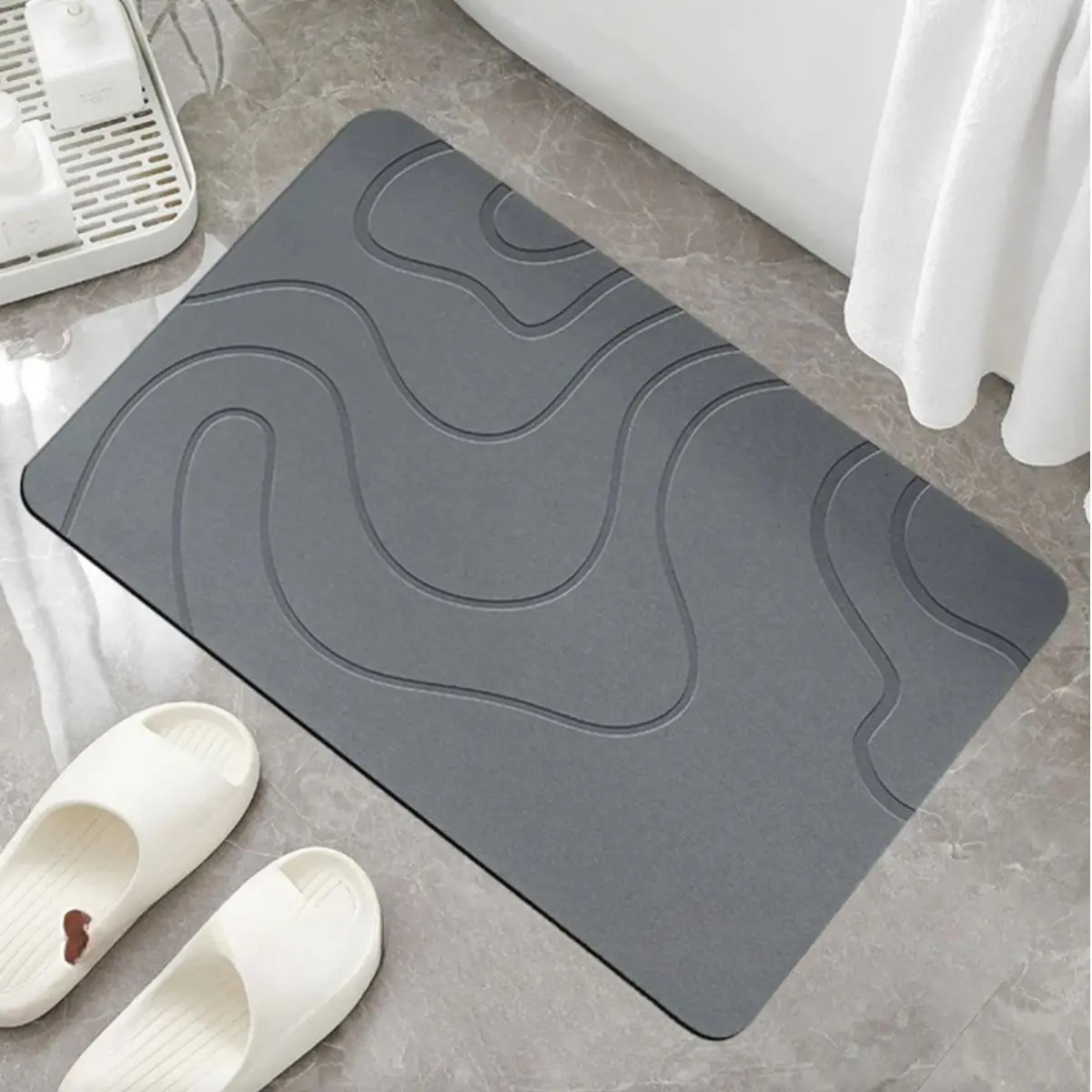 Alfombra De Baño De Diatomeas Super Absorbente Antideslizante. Tapete Baño De Secado Rápido. Color Gris 60X39cm 2