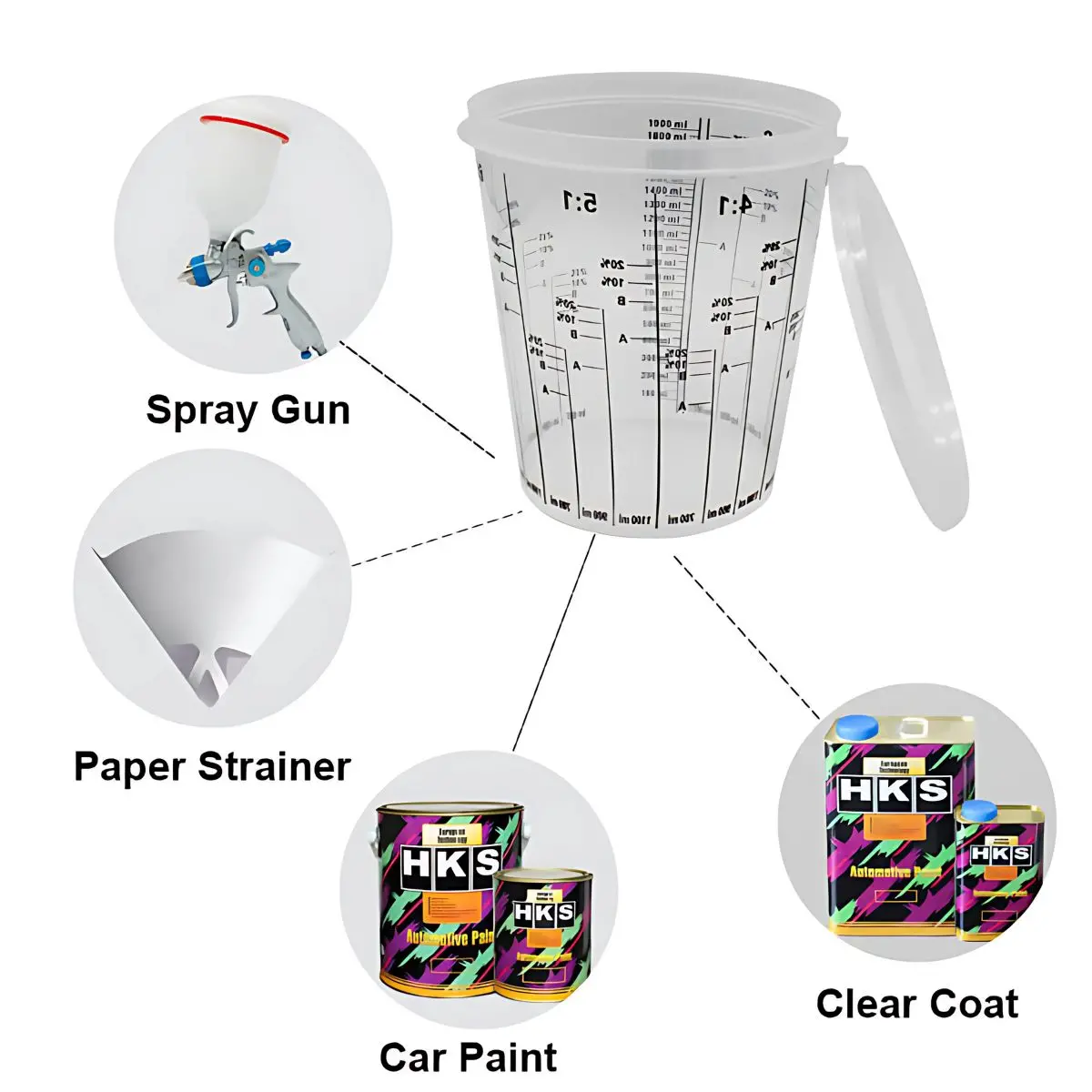 Vaso Medidor Para Mezcla De Pintura 700 Ml Con Tapa Plástica. Resistente Con Marcas De Medición. 2