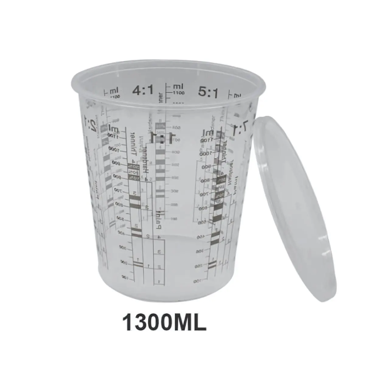 Vaso Medidor De Pintura Para Mezcla 1300 Ml Con Tapa Plástica. Resistente Con Marcas De Medición. 1