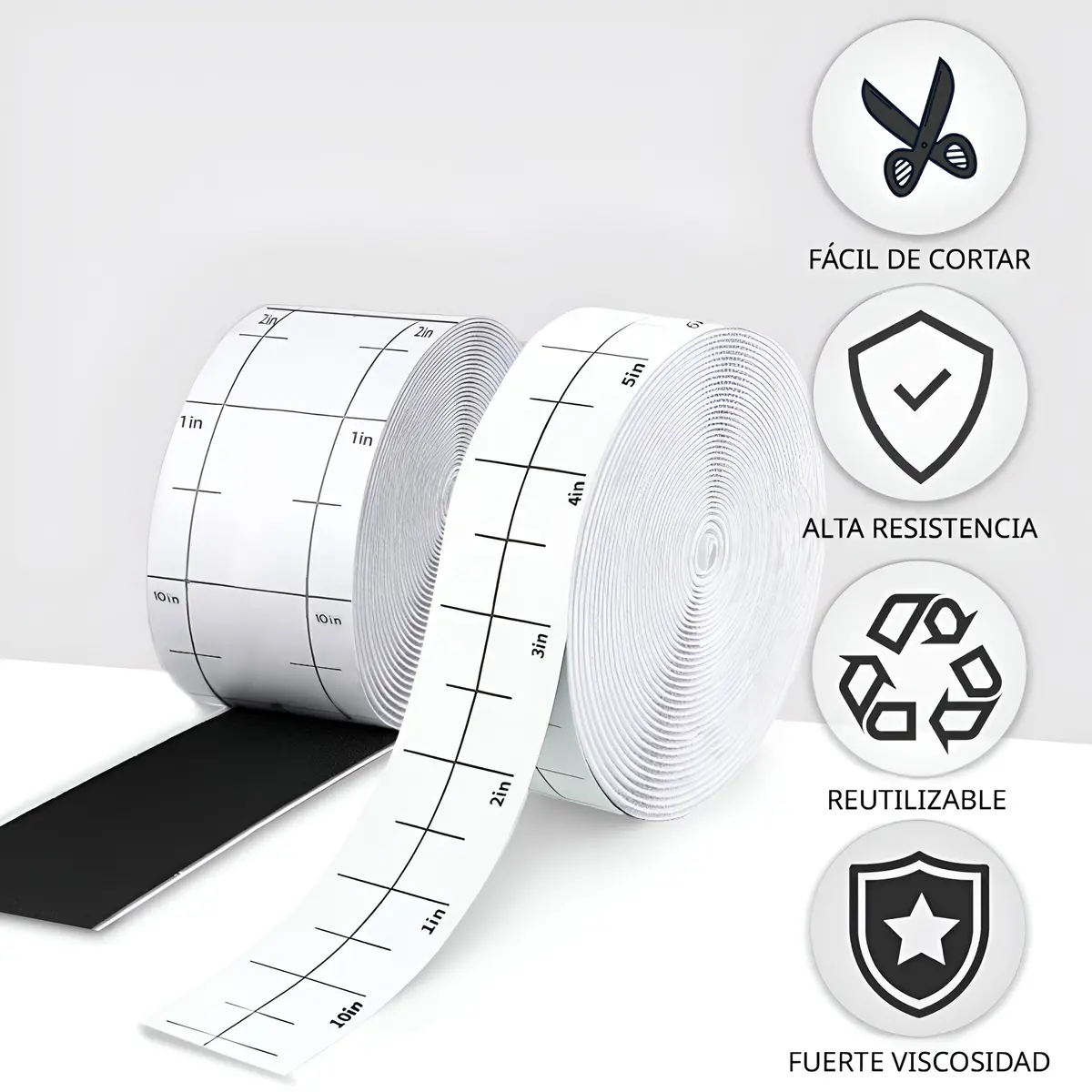Cinta De Velcro Adhesiva Cierre Mágico De Fijación Reutilizable. Felpa Autoadhesiva 2.5Cm×9M (Color Blanco). 2