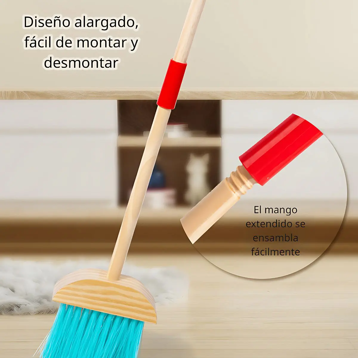Juego De Limpieza Para Niños De Madera Con Escoba, Trapeador Y Cepillos. Set Educativo De Aseo Para Niños 62.5X20cm. 2