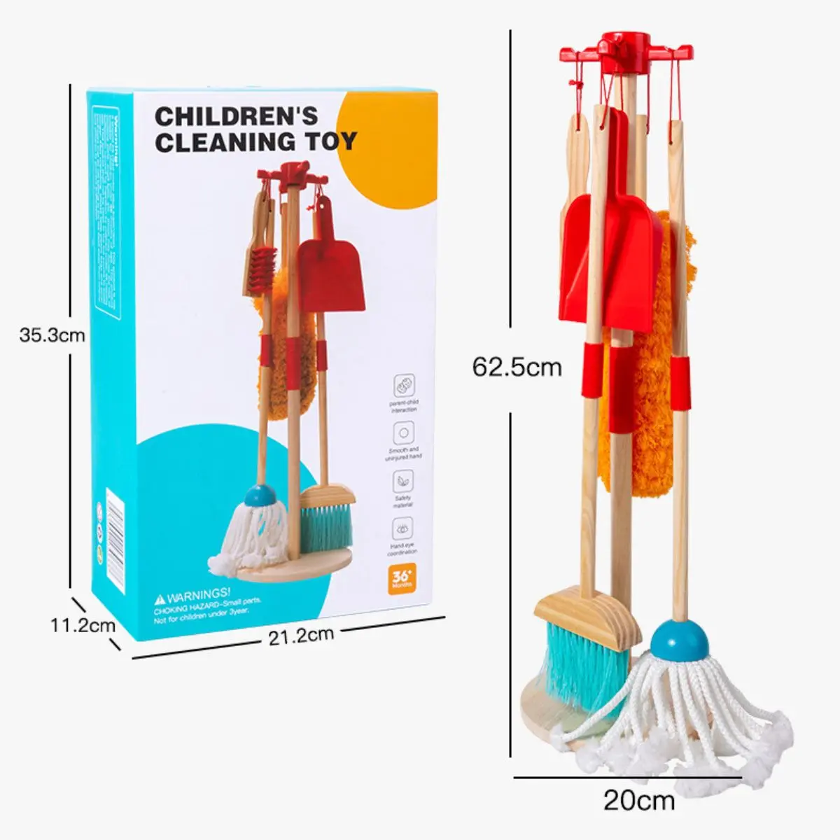Juego De Limpieza Para Niños De Madera Con Escoba, Trapeador Y Cepillos. Set Educativo De Aseo Para Niños 62.5X20cm. 1
