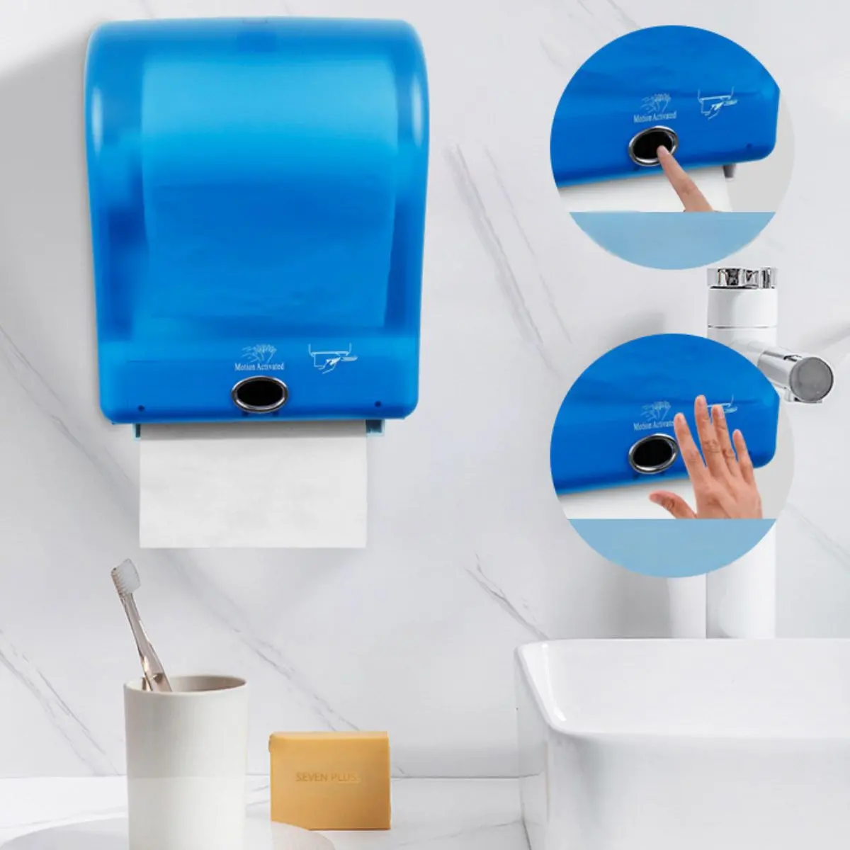 Dispensador Automático De Papel Con Llave Para Pared. Portapapeles Con Sensor Para Baño. Caja De Papel Color Azul. 1