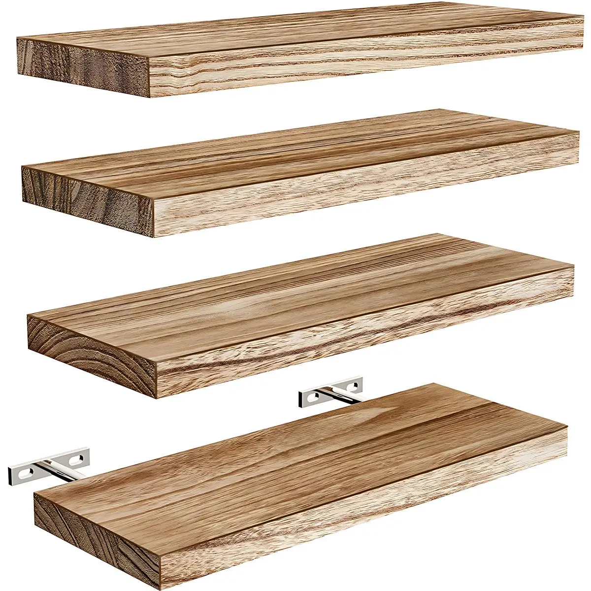 Repisa De Pared Flotantes Color Madera Clara (Set De 4 Piezas). Repisas De Pared. Tablillas De 40X15cm. 1