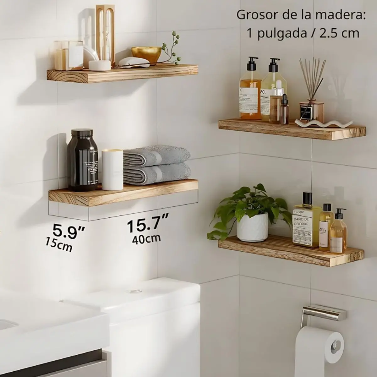 Repisa De Pared Flotantes Color Madera Clara (Set De 4 Piezas). Repisas De Pared. Tablillas De 40X15cm. 2