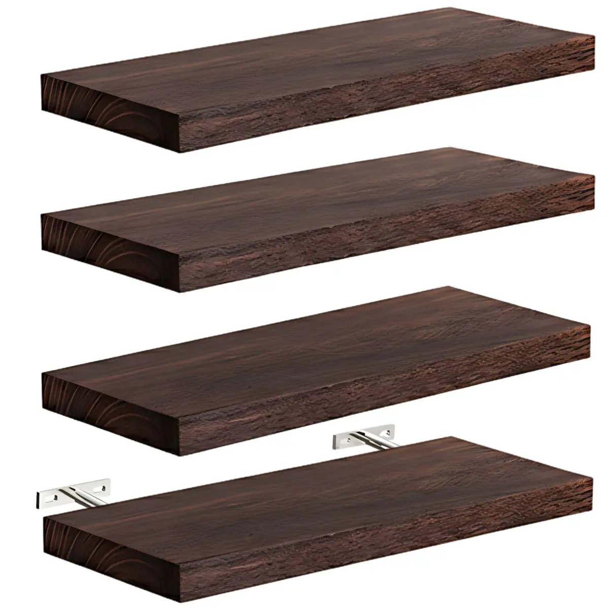Repisa De Pared Flotantes Color Madera Oscura (Set De 4 Piezas). Repisas De Pared. Tablillas De 40X15cm. 1