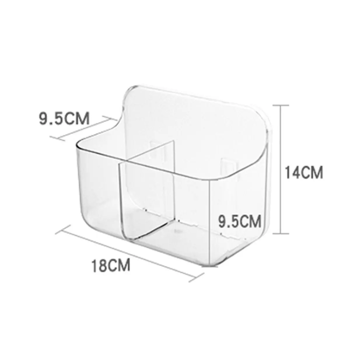 Repisa Multiuso Con Divisiones. Cesta Para Baño De Plástico Transparente. Caja Organizadora Con Separado 18 X 9.5 X 14 Cm. (Incluye Autoadhesivo) 1