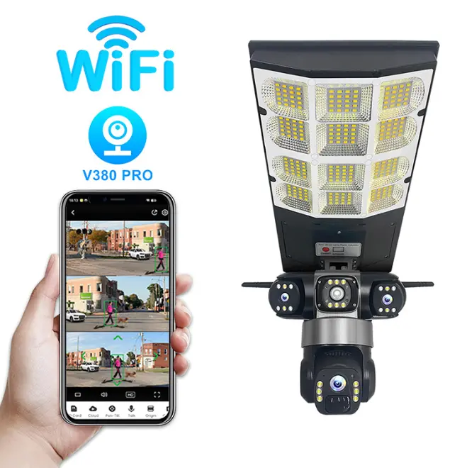 Cámara De Seguridad Wifi 360° V380 Pro. Reflector Lampara Solar Led Con Cámara Con Visión Nocturna. Lámpara De Videovigilancia Inteligente Con Detector De Movimiento. 1