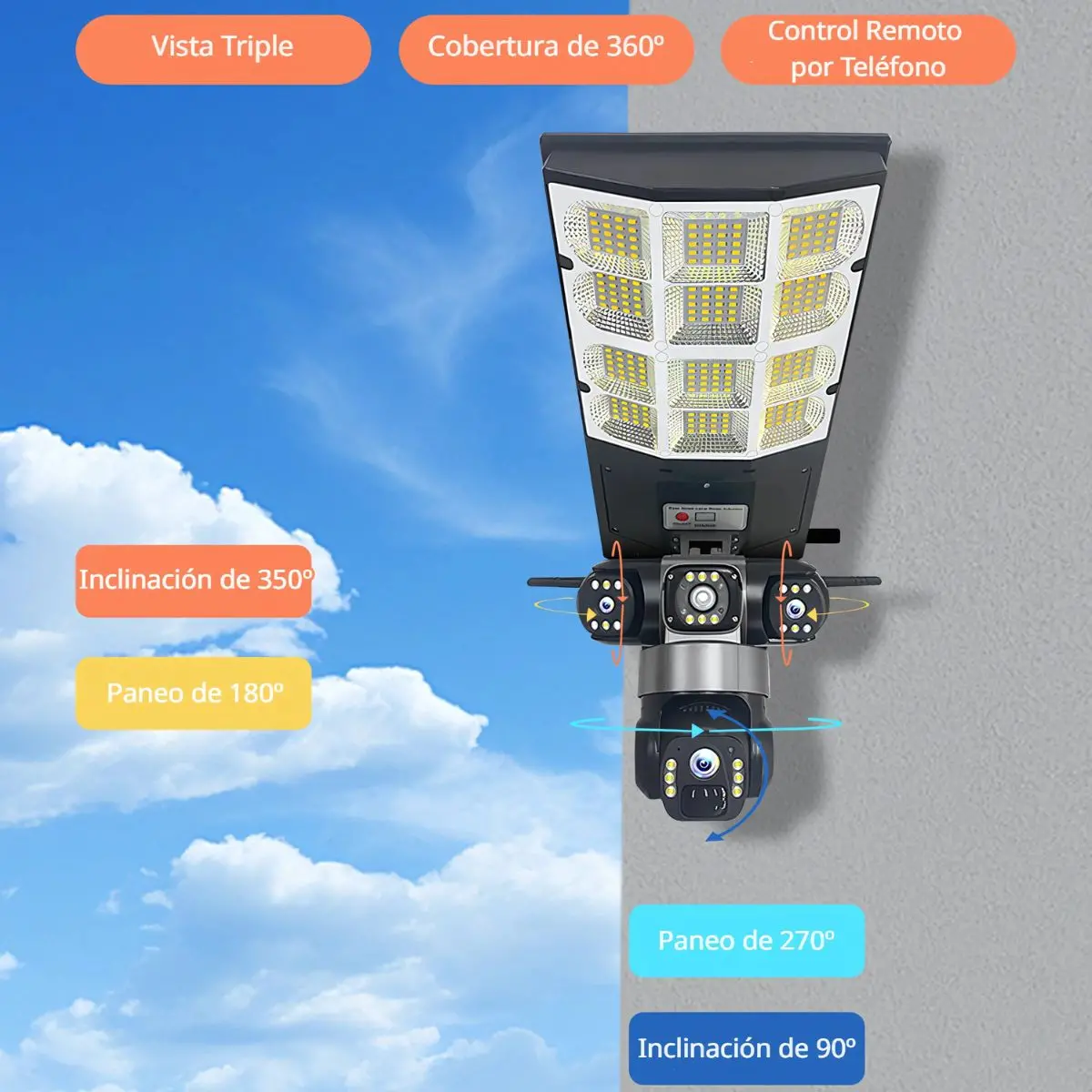 Cámara De Seguridad Wifi 360° V380 Pro. Reflector Lampara Solar Led Con Cámara Con Visión Nocturna. Lámpara De Videovigilancia Inteligente Con Detector De Movimiento. 2
