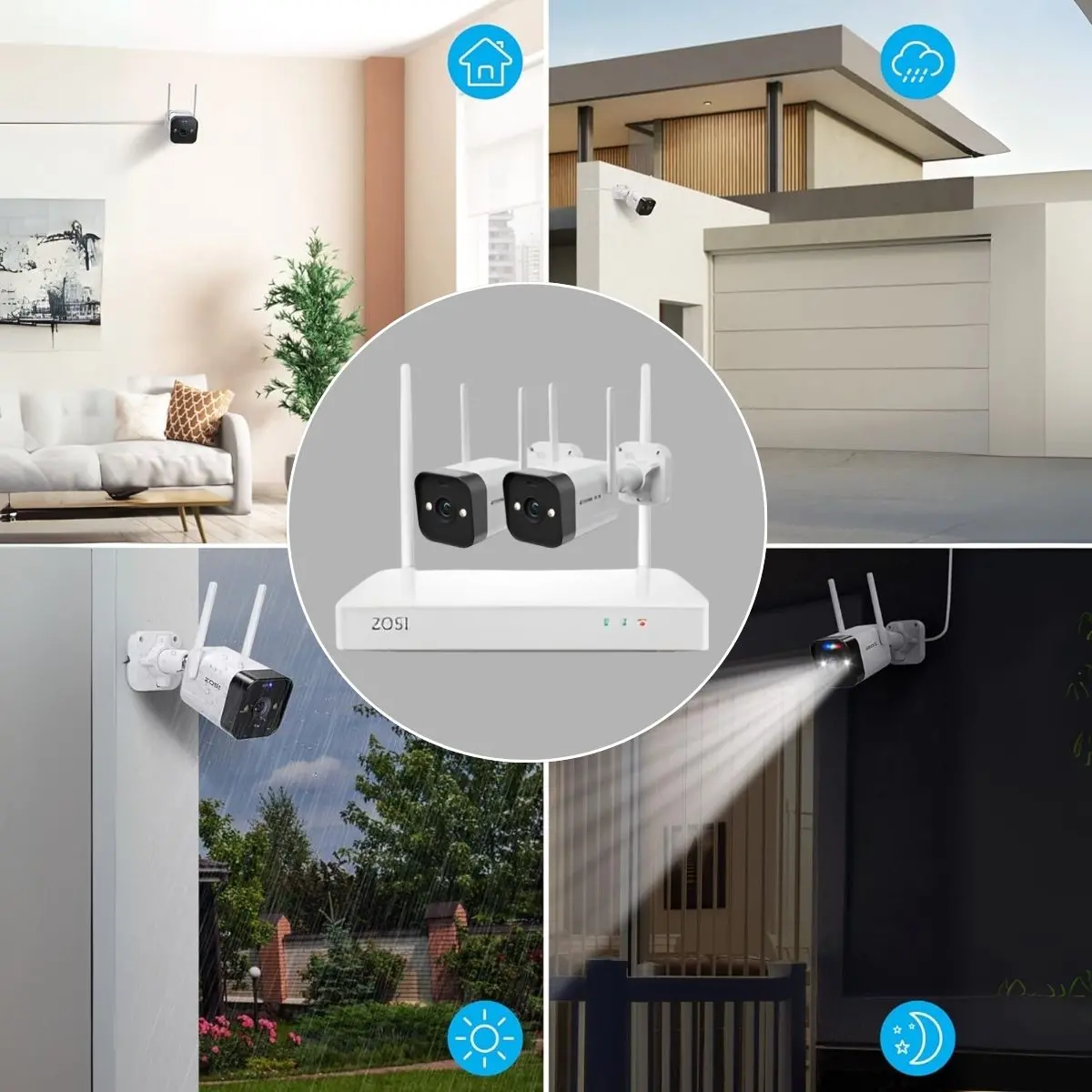 Cámaras De Seguridad Wireless Inalambricas (Set De 2) 2.5K 4Mp Con Nvr 2 Canales. Con Sensor De Movimiento. Aprueba De Agua. Alarma. Camara De Videovigilancia Con Audio Y Wifi. 1