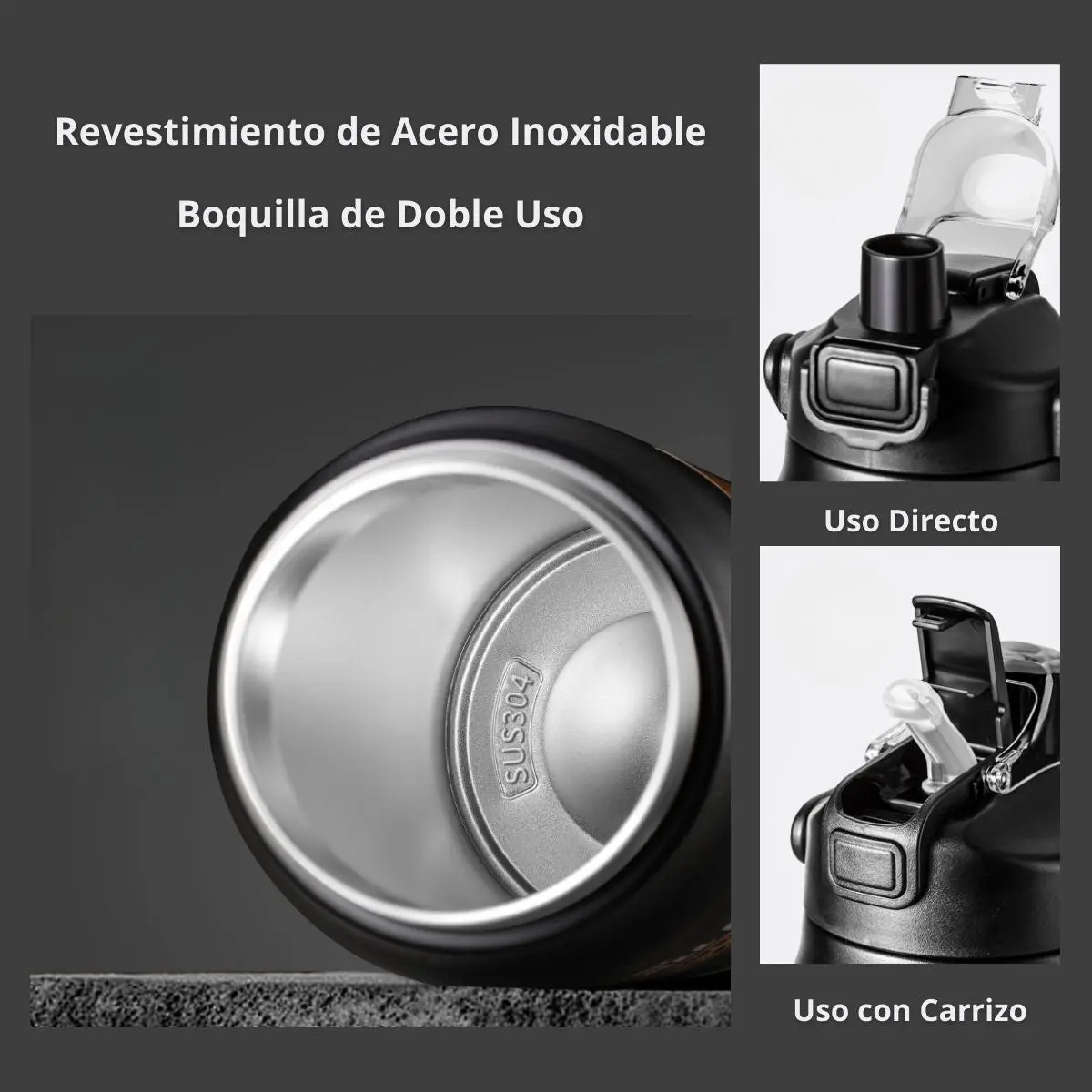 Botella De Agua Térmica. Termo Deportivo De Doble Pared De Acero Inoxidable Y Soporte Para Teléfono. 1200 Ml. Color Azul. 2